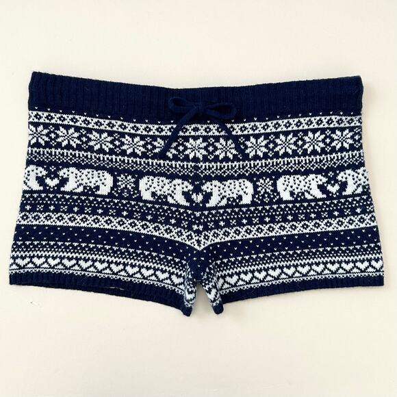 American Eagle Y2K Aerie Navy Fair Isle Blue Wool Blend Knit Short - Picture 2 of 8